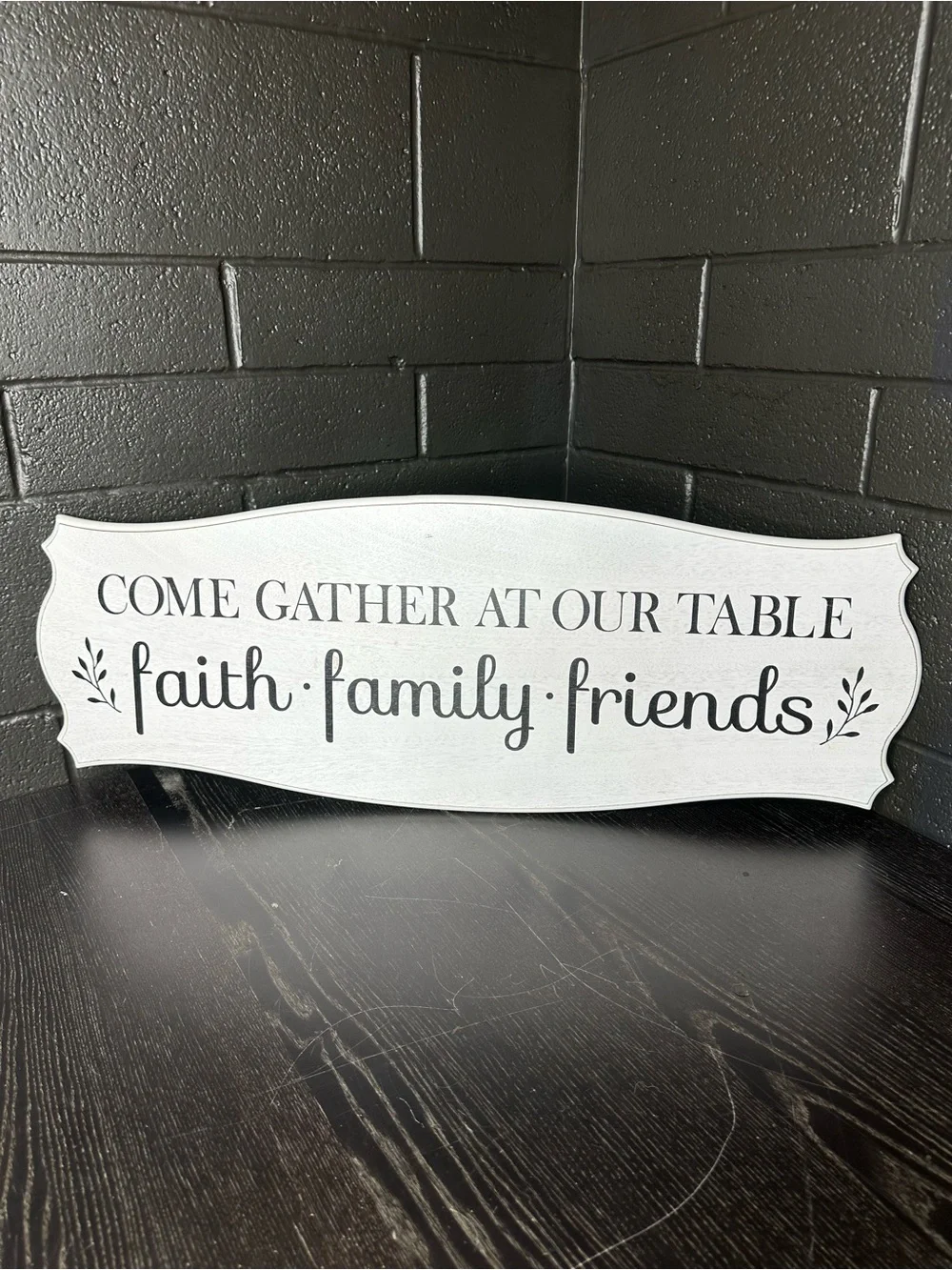 Hobby Lobby White and Black 'Come Gather At Our Table' Wood Sign